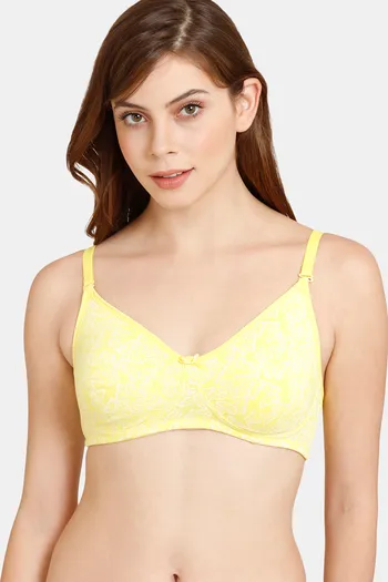 Buy Rosaline Everyday Double Layered Non Wired 3/4th Coverage T-Shirt Bra - Yellow Butterfly Print